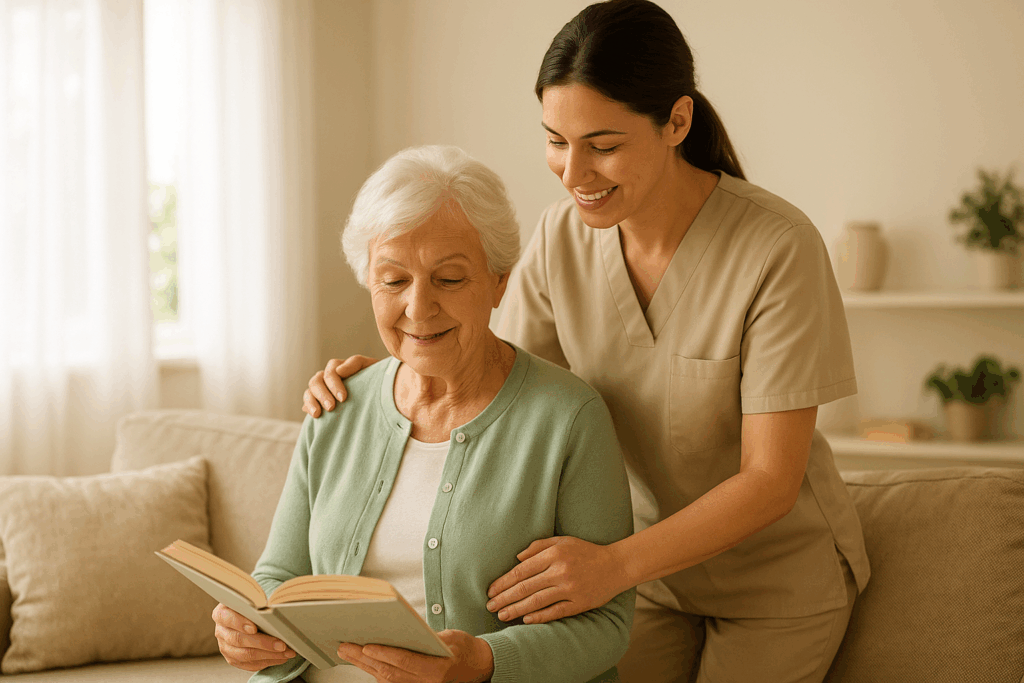 Companion care in Greensboro NC caregiver providing social support and companionship to senior at home