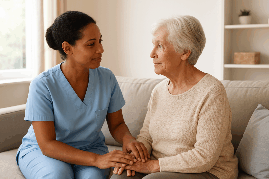Personal care services in Greensboro NC caregiver assisting senior with bathing and daily hygiene at home