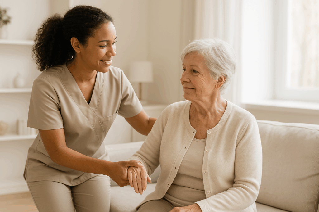 Personal care services in Greensboro NC caregiver assisting senior with bathing and daily hygiene at home